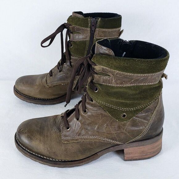 Dromedaris Kara Suede Ankle Boot Womens 39 (8.5-9) Olive Green Combat Distressed - Picture 1 of 12